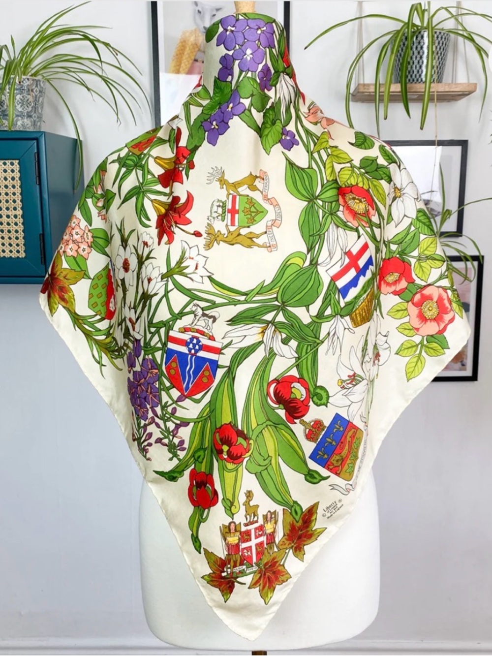 Liberty of London Cream Silk Scarf: Provinces of Canada design